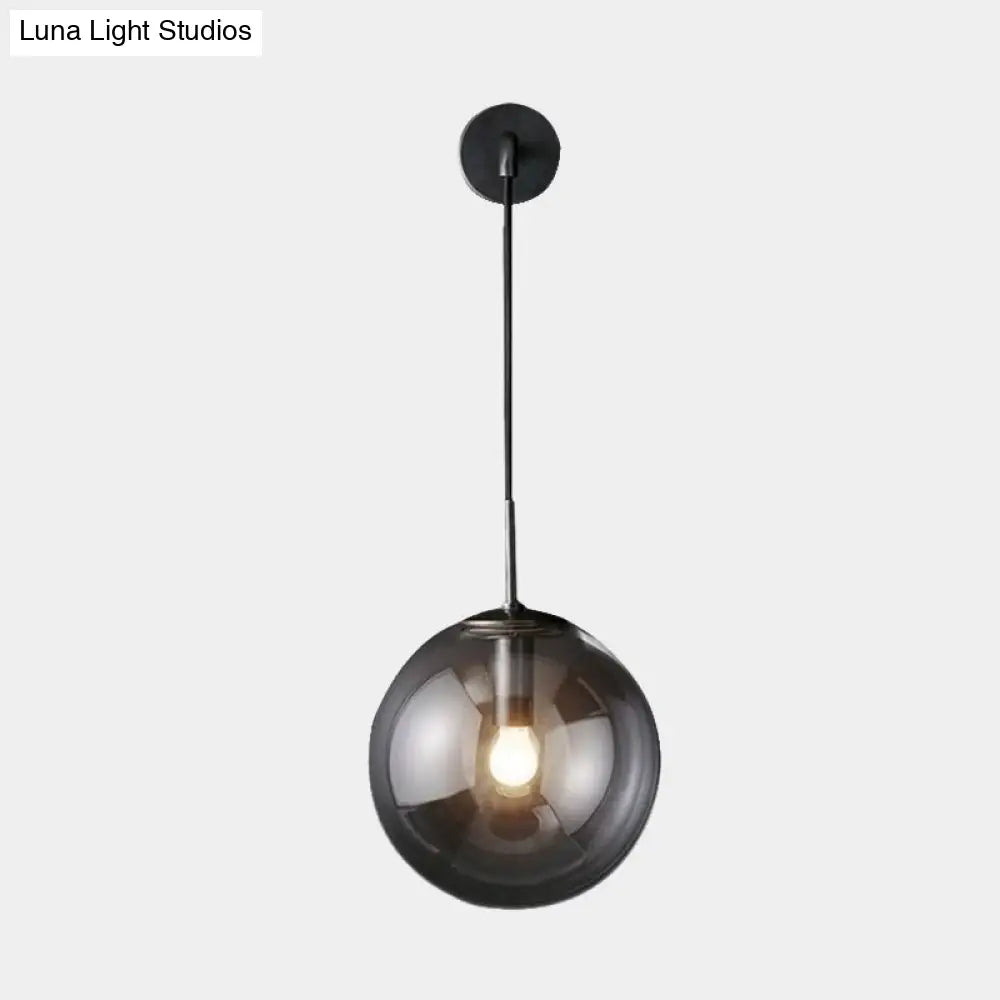 Smoked Glass Sconce Light: Modern Wall Lighting Fixture With 1 Bulb In Black/Brass 8/10 - Ideal For