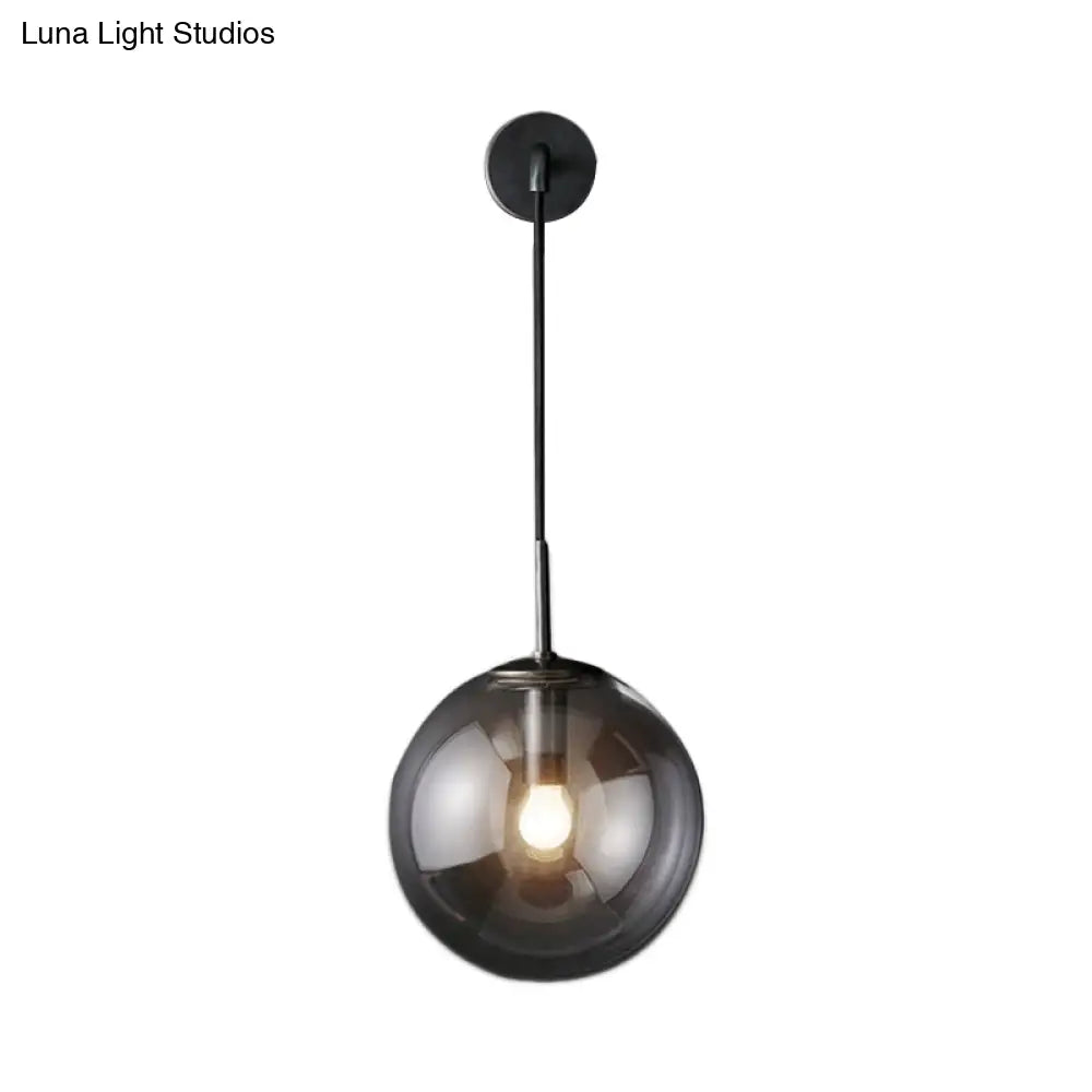 Smoked Glass Sconce Light: Modern Wall Lighting Fixture With 1 Bulb In Black/Brass 8/10 - Ideal For