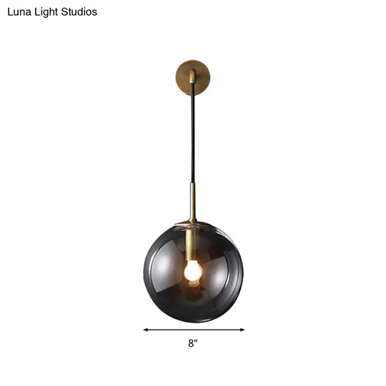 Smoked Glass Sconce Light: Modern Wall Lighting Fixture With 1 Bulb In Black/Brass 8/10 - Ideal For