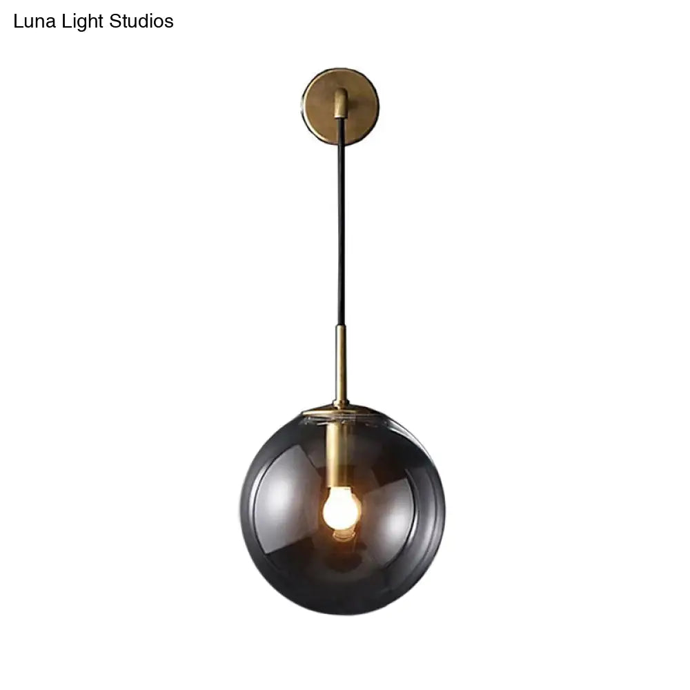 Smoked Glass Sconce Light: Modern Wall Lighting Fixture With 1 Bulb In Black/Brass 8/10 - Ideal For