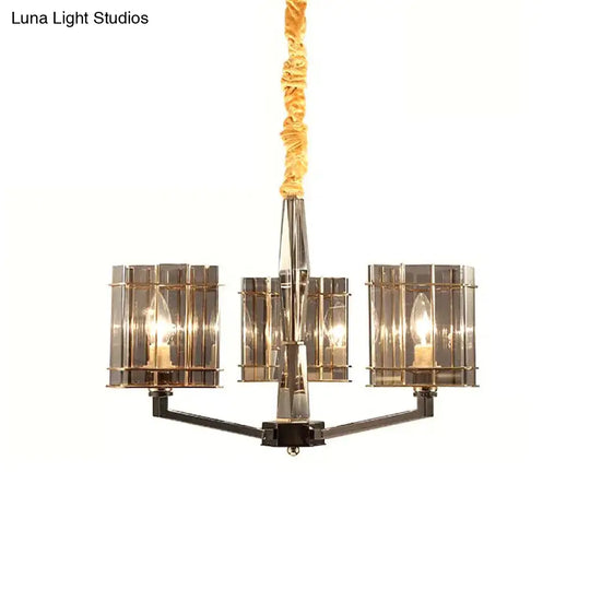 Modern Smoked Glass Triangle Chandelier - 3 Bulb Dining Room Ceiling Suspension Lamp