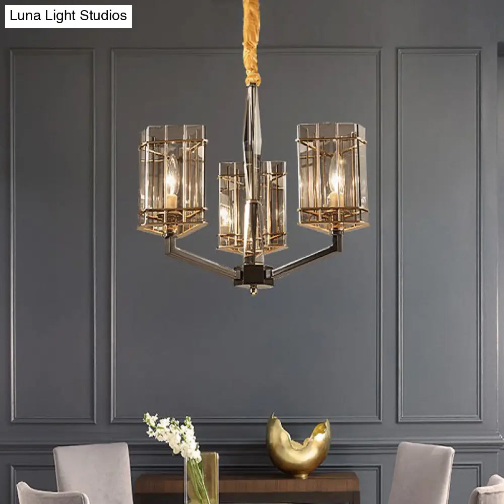 Smoked Glass Triangle Chandelier - Modernistic Dining Room Ceiling Light With 3 Bulbs