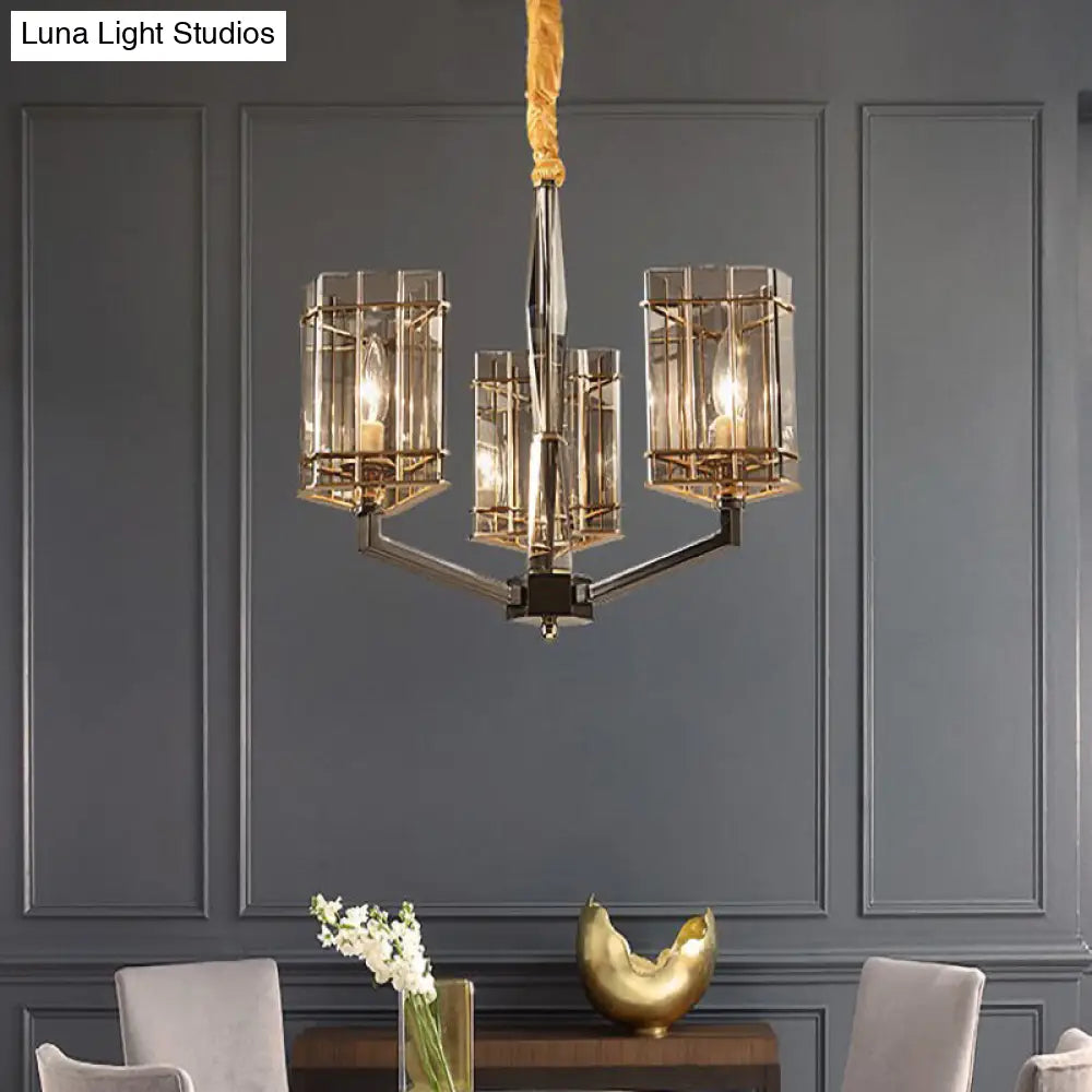 Modern Smoked Glass Triangle Chandelier - 3 Bulb Dining Room Ceiling Suspension Lamp