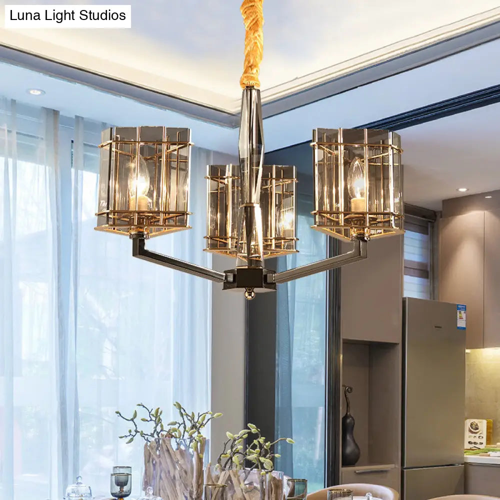 Modern Smoked Glass Triangle Chandelier - 3 Bulb Dining Room Ceiling Suspension Lamp Smoke Gray