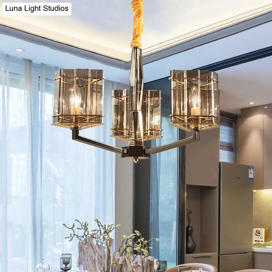 Modern Smoked Glass Triangle Chandelier - 3 Bulb Dining Room Ceiling Suspension Lamp Smoke Gray