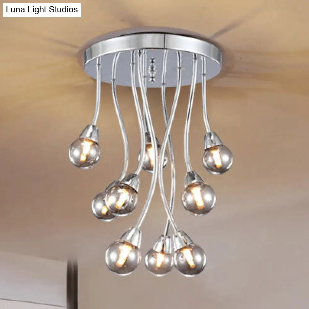 Smoky Glass Modernist Multi-Light Led Semi Flush Ceiling Light In Silver