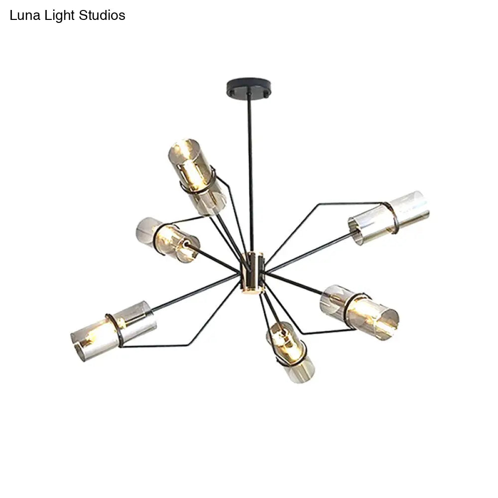 Smoky Gray Glass Cylinder Chandelier Pendant Light | Modern Hanging Lighting 6-Light Fixture