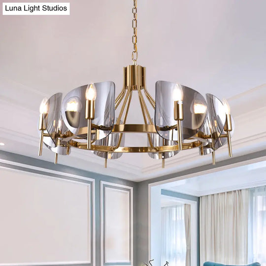 Smoky Grey Glass Chandelier With 8 Lights - Postmodern Gold Ceiling Hang Light For Shield Parlor