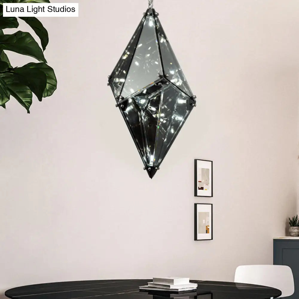 Smoky Grey Glass Gemstone Down Lighting Post-Modern Single-Bulb Black Ceiling Light Smoke Gray / B