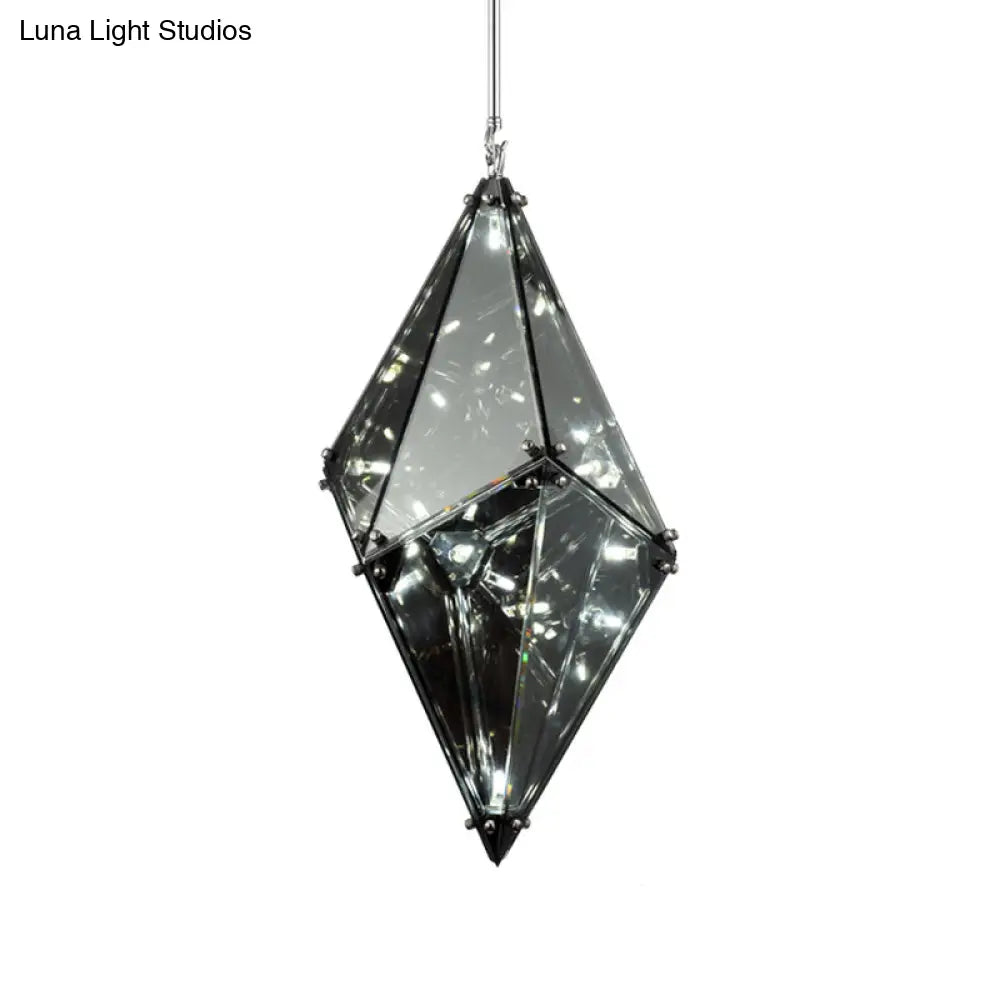 Smoky Grey Glass Gemstone Down Lighting Post-Modern Single-Bulb Black Ceiling Light