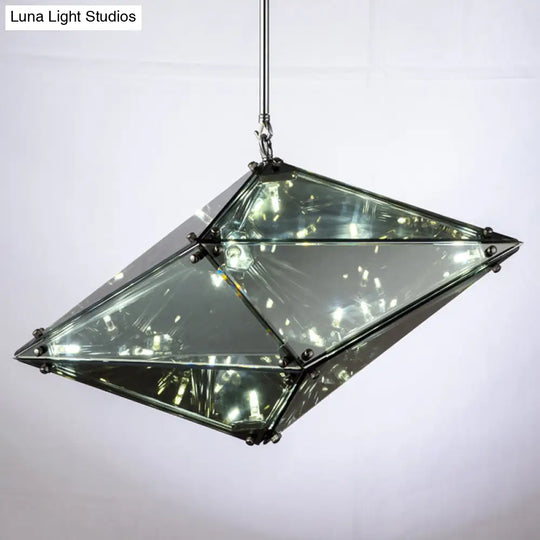 Smoky Grey Glass Gemstone Down Lighting Pendant In Post-Modern Style