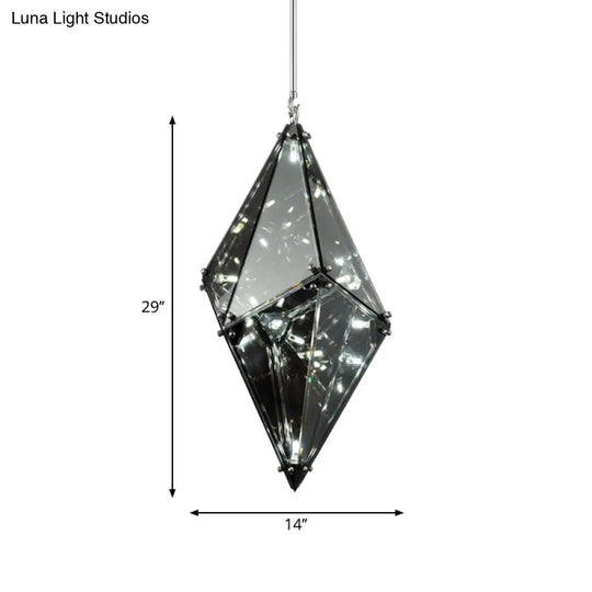 Smoky Grey Glass Gemstone Down Lighting Pendant In Post-Modern Style