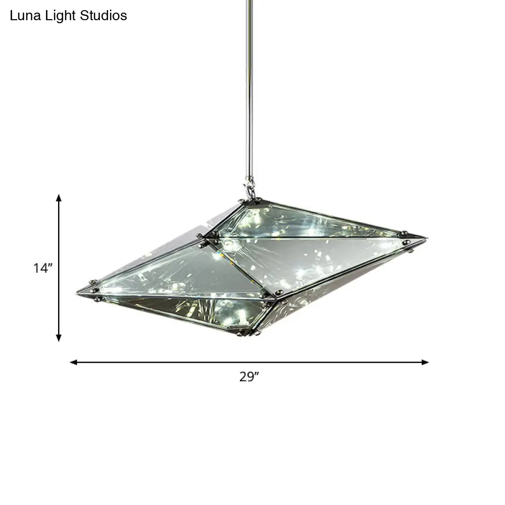 Smoky Grey Glass Gemstone Down Lighting Pendant In Post-Modern Style