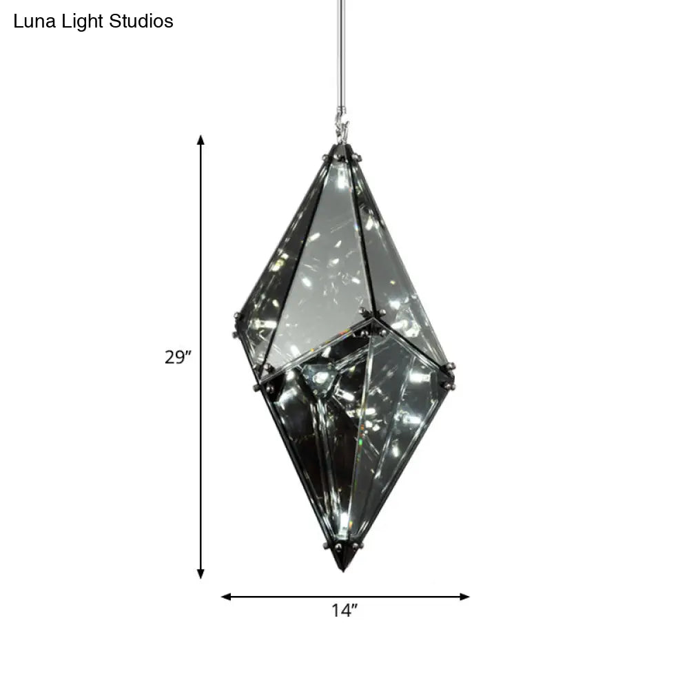 Smoky Grey Glass Gemstone Down Lighting Post-Modern Single-Bulb Black Ceiling Light