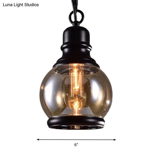 Industrial Smoky Grey Glass Pendant Light Kit - Black Globe/Bottle/Oval Drop Design For Kitchen