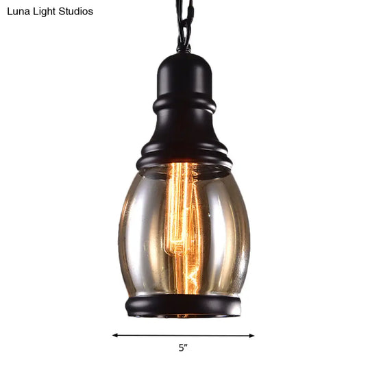 Industrial Smoky Grey Glass Pendant Light Kit - Black Globe/Bottle/Oval Drop Design For Kitchen