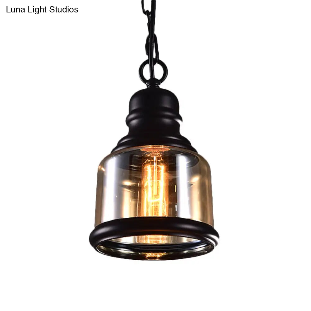 Smoky Grey Glass Industrial Pendant Light Kit With Black Globe And Oval Drop Design For Kitchen - 1