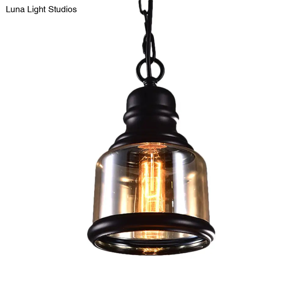 Industrial Smoky Grey Glass Pendant Light Kit - Black Globe/Bottle/Oval Drop Design For Kitchen