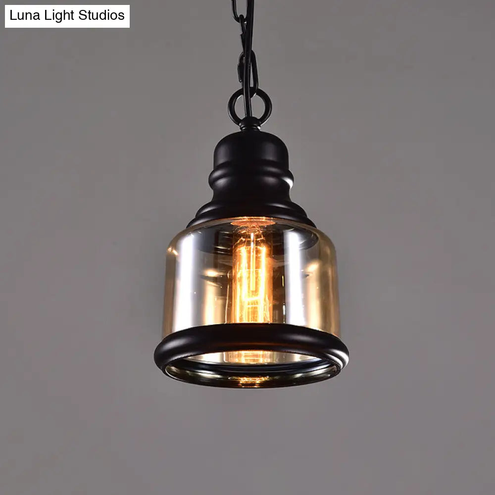 Industrial Smoky Grey Glass Pendant Light Kit - Black Globe/Bottle/Oval Drop Design For Kitchen