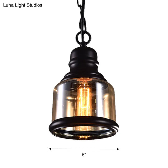 Industrial Smoky Grey Glass Pendant Light Kit - Black Globe/Bottle/Oval Drop Design For Kitchen