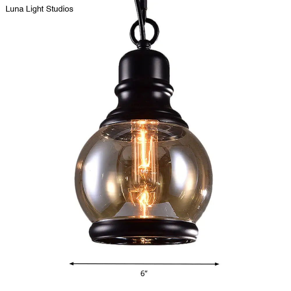 Smoky Grey Glass Industrial Pendant Light Kit With Black Globe And Oval Drop Design For Kitchen - 1