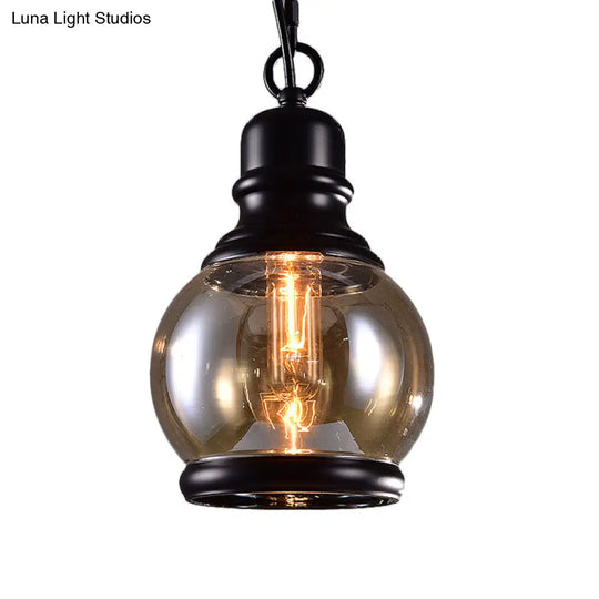 Industrial Smoky Grey Glass Pendant Light Kit - Black Globe/Bottle/Oval Drop Design For Kitchen