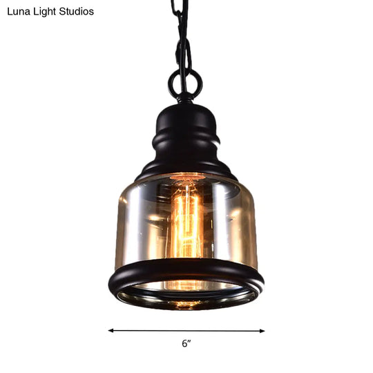 Smoky Grey Glass Industrial Pendant Light Kit With Black Globe And Oval Drop Design For Kitchen - 1