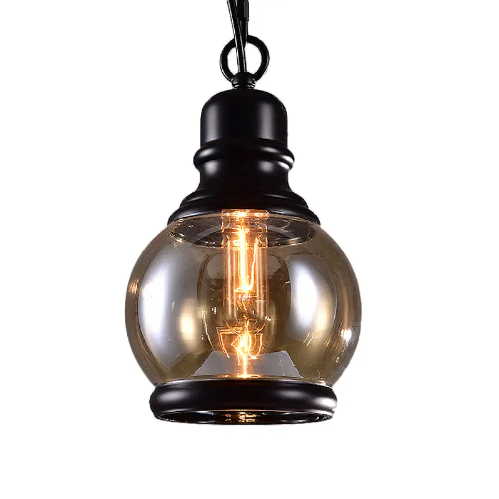 Smoky Grey Glass Industrial Pendant Light Kit With Black Globe And Oval Drop Design For Kitchen - 1