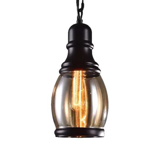 Smoky Grey Glass Industrial Pendant Light Kit With Black Globe And Oval Drop Design For Kitchen - 1