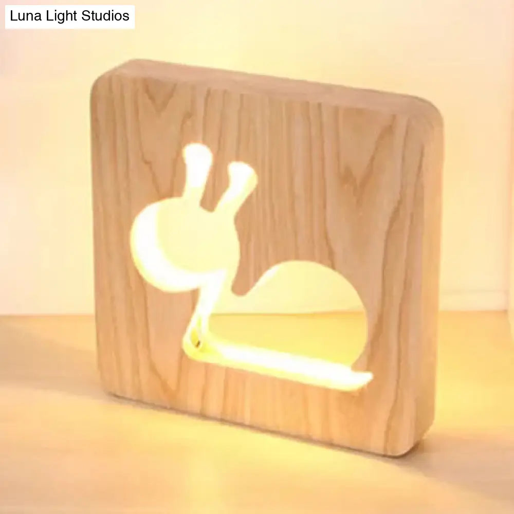 Snail Desk Lamp - Simple Style Wood Beige Small Light For Kids Bedroom Or Dorm