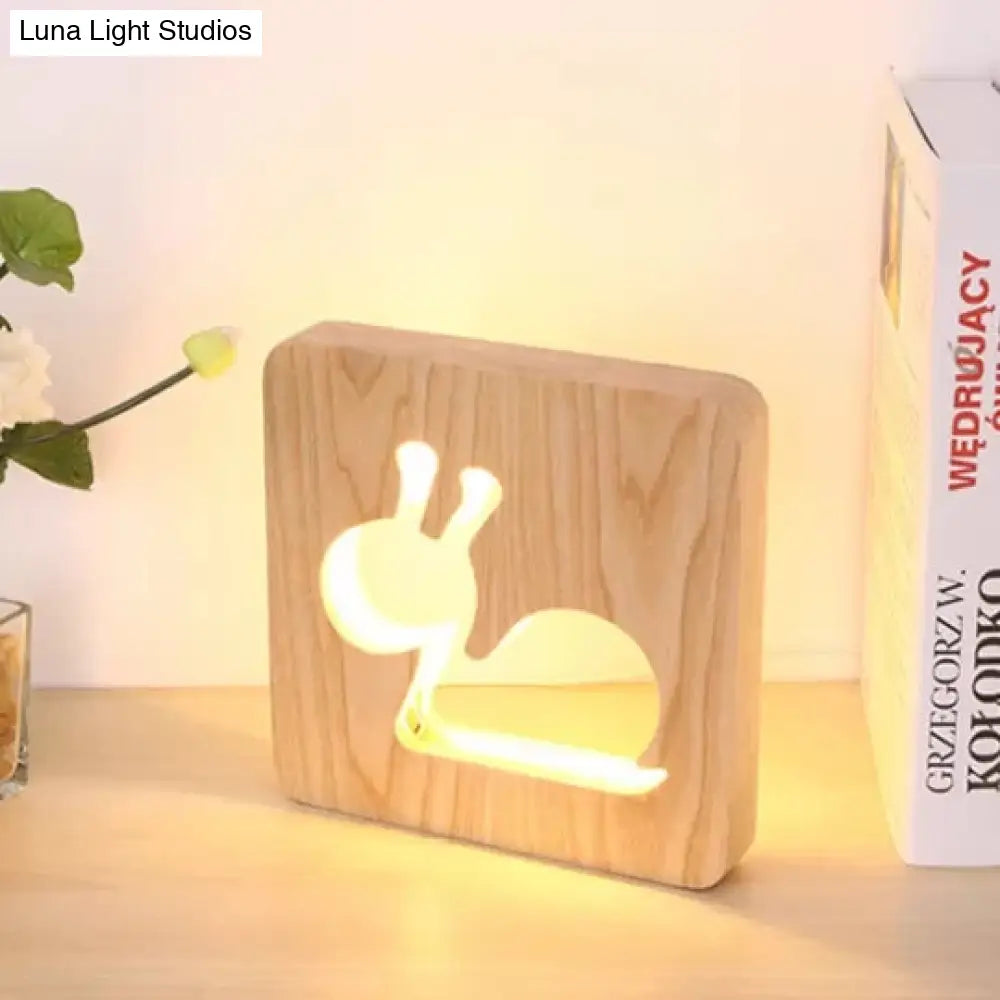 Snail Desk Lamp - Simple Style Wood Beige Small Light For Kids Bedroom Or Dorm