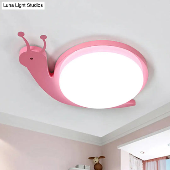 Snail Shaped Baby Bedroom Flush Ceiling Light - Metal & Acrylic Cartoon Design Pink / White