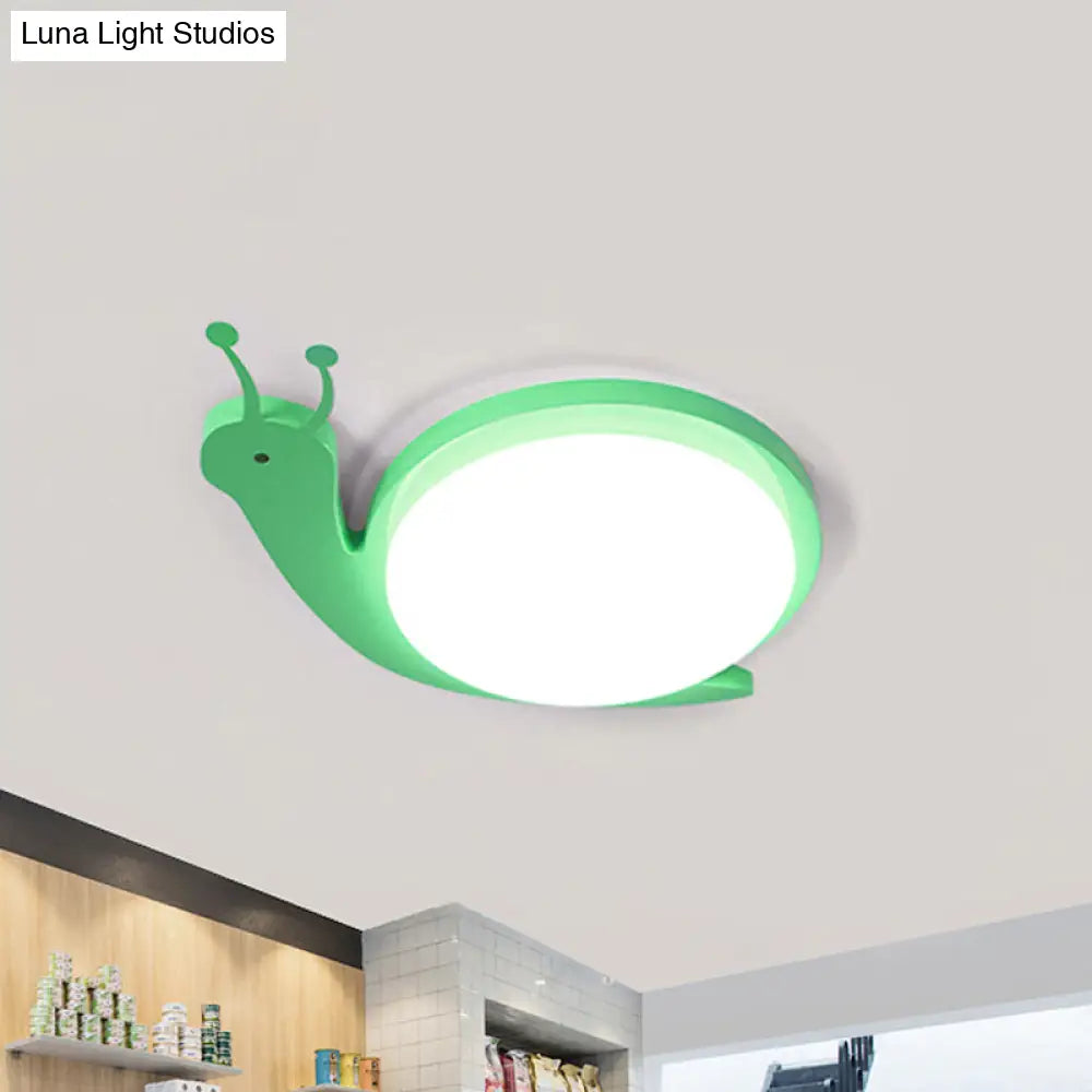 Snail-Shaped Cartoon Ceiling Light For Baby Bedroom - Acrylic And Metal Fixture Green / White