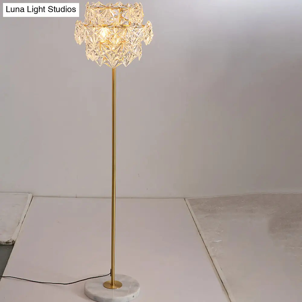 Snowflake Crystal Floor Lamp: Tiered Postmodern Lighting With 3 Bulbs Brass Stand For Living Room