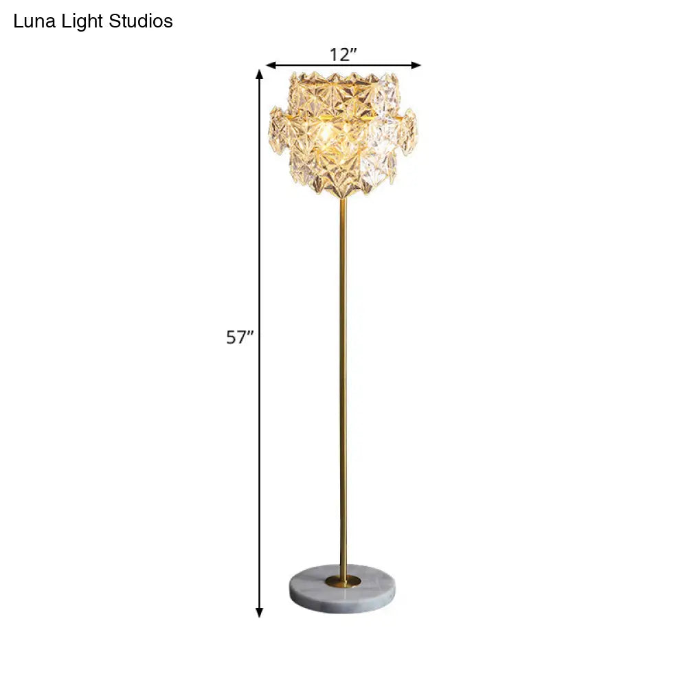 Snowflake Crystal Floor Lamp: Tiered Postmodern Lighting With 3 Bulbs Brass Stand For Living Room