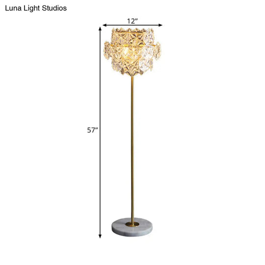 Snowflake Crystal Floor Lamp: Tiered Postmodern Lighting With 3 Bulbs Brass Stand For Living Room