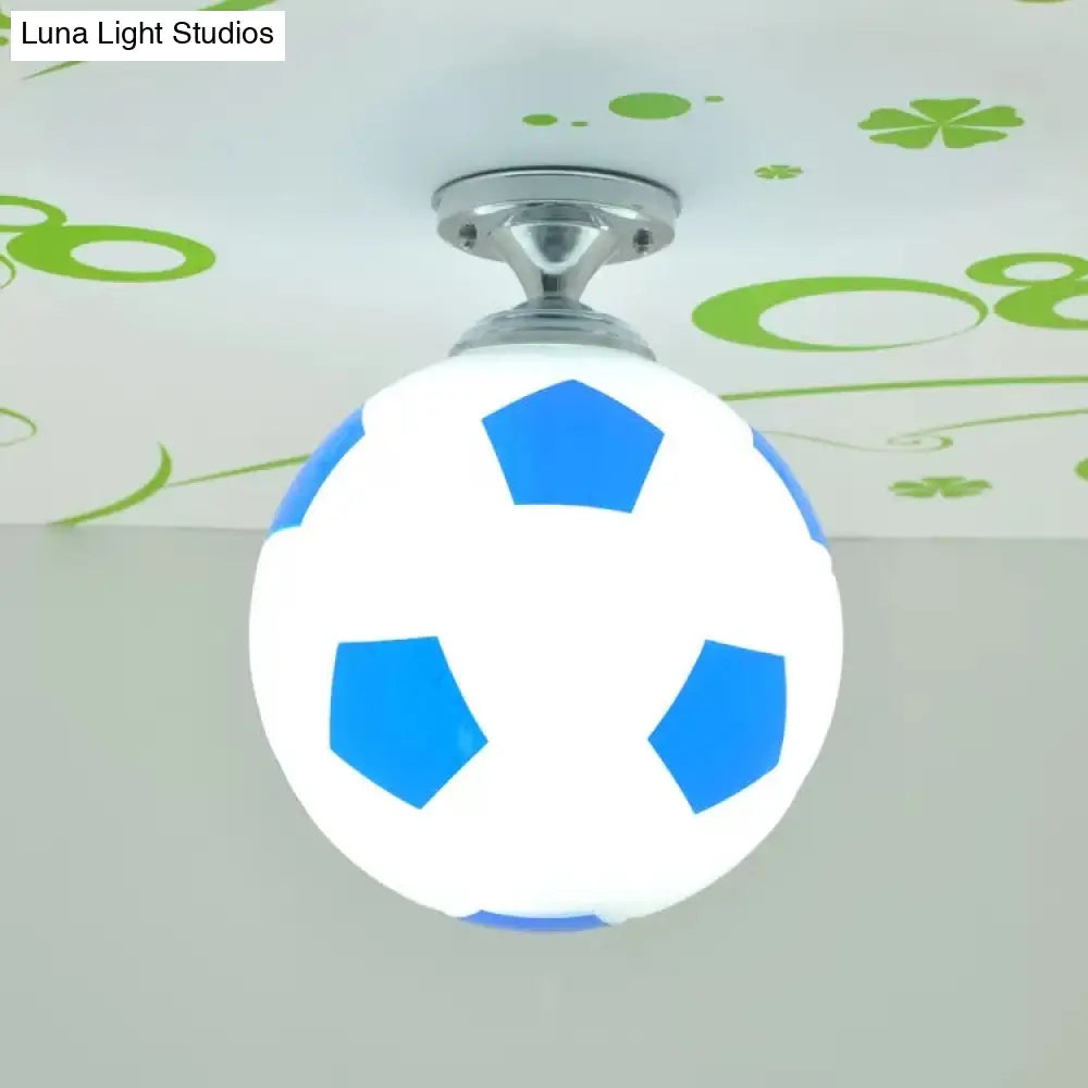 Soccer Shape Boys Bedroom Ceiling Light Fixture - Acrylic Sport Style Mount Blue