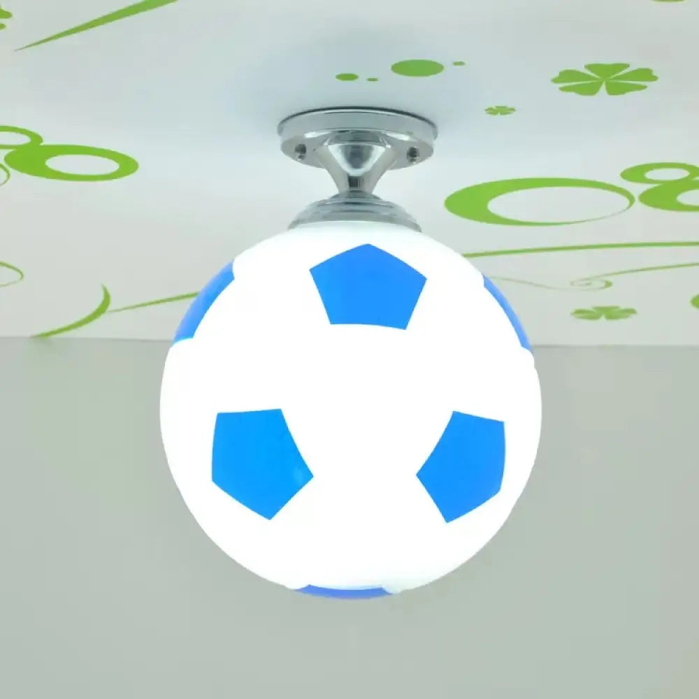 Soccer Shape Boys Bedroom Ceiling Light Fixture - Acrylic Sport Style Mount Blue
