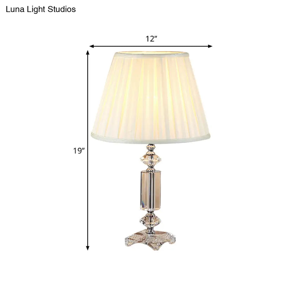 Traditional Blue/Cream Gray/Beige Tapered Pleated Shade Table Lamp With Crystal Base