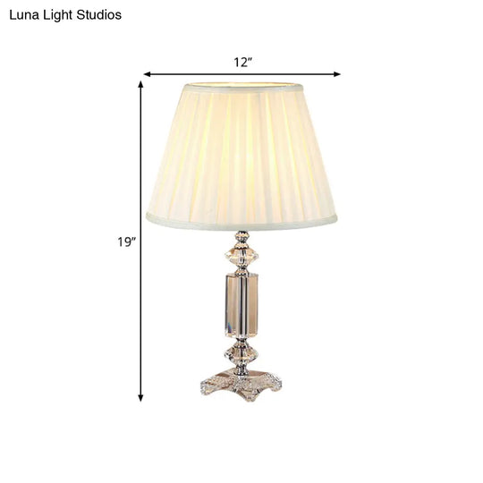 Traditional Blue/Cream Gray/Beige Tapered Pleated Shade Table Lamp With Crystal Base