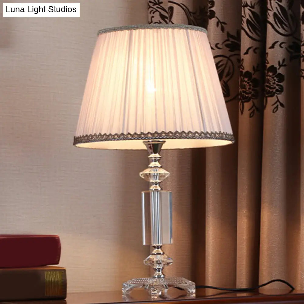 Traditional Blue/Cream Gray/Beige Tapered Pleated Shade Table Lamp With Crystal Base Cream Gray