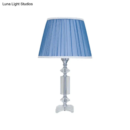 Traditional Blue/Cream Gray/Beige Tapered Pleated Shade Table Lamp With Crystal Base