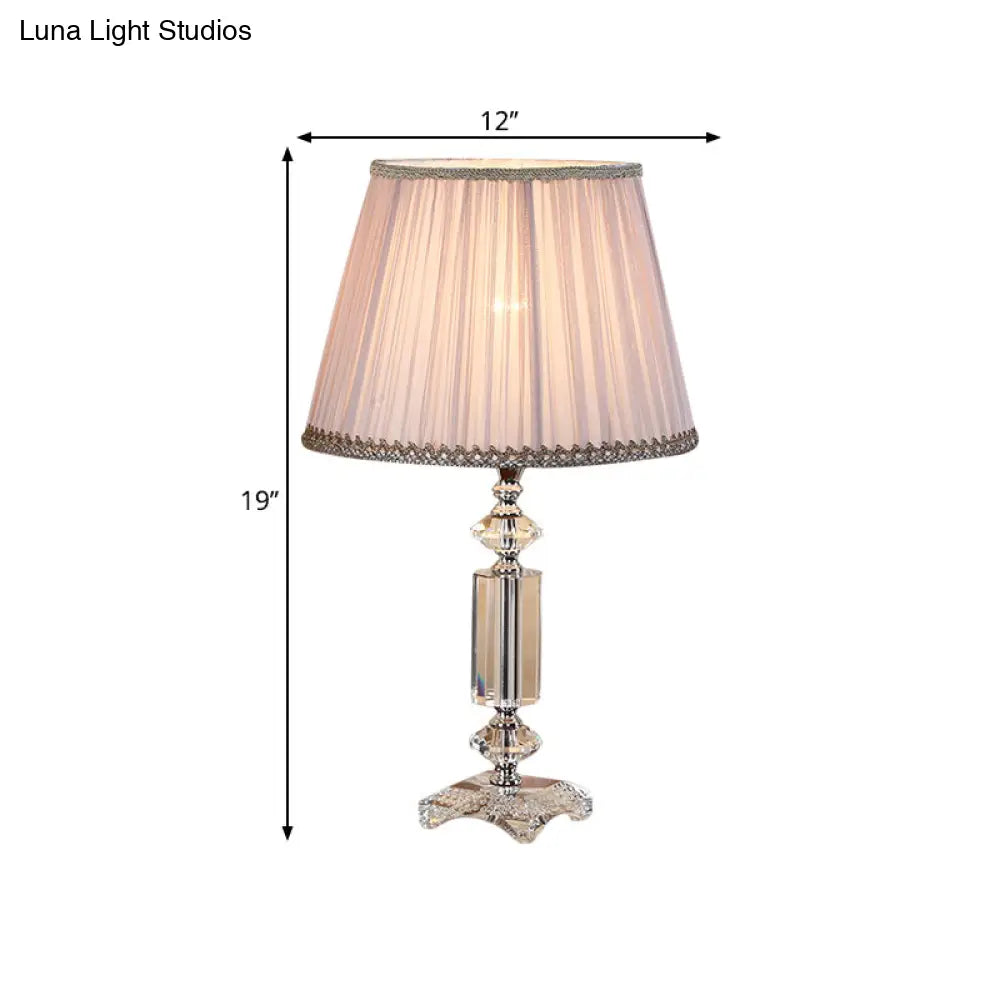 Traditional Blue/Cream Gray/Beige Tapered Pleated Shade Table Lamp With Crystal Base