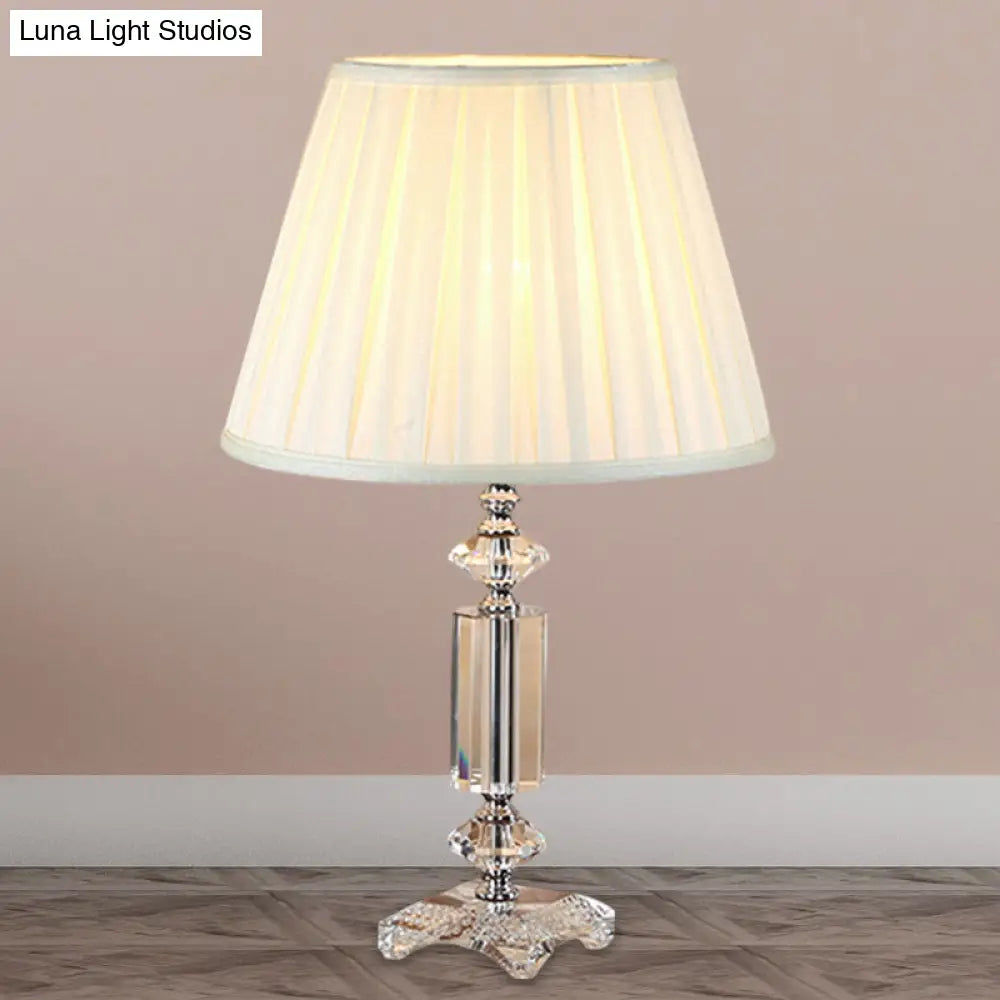 Traditional Blue/Cream Gray/Beige Tapered Pleated Shade Table Lamp With Crystal Base