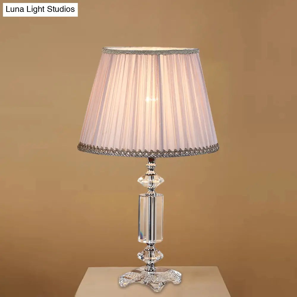 Traditional Blue/Cream Gray/Beige Tapered Pleated Shade Table Lamp With Crystal Base