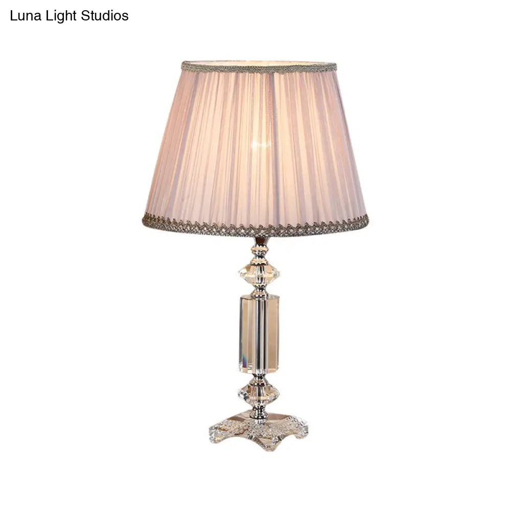 Traditional Blue/Cream Gray/Beige Tapered Pleated Shade Table Lamp With Crystal Base