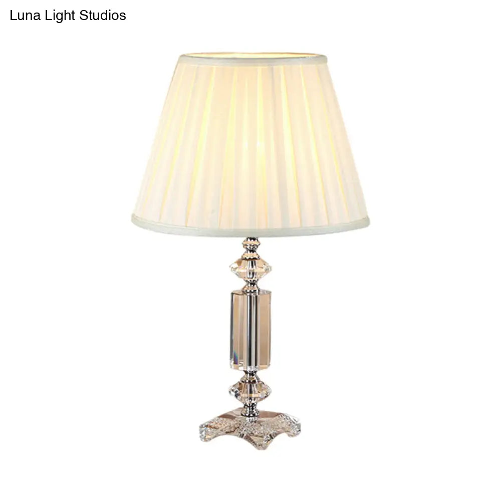 Traditional Blue/Cream Gray/Beige Tapered Pleated Shade Table Lamp With Crystal Base