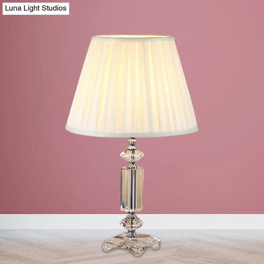 Traditional Blue/Cream Gray/Beige Tapered Pleated Shade Table Lamp With Crystal Base Beige