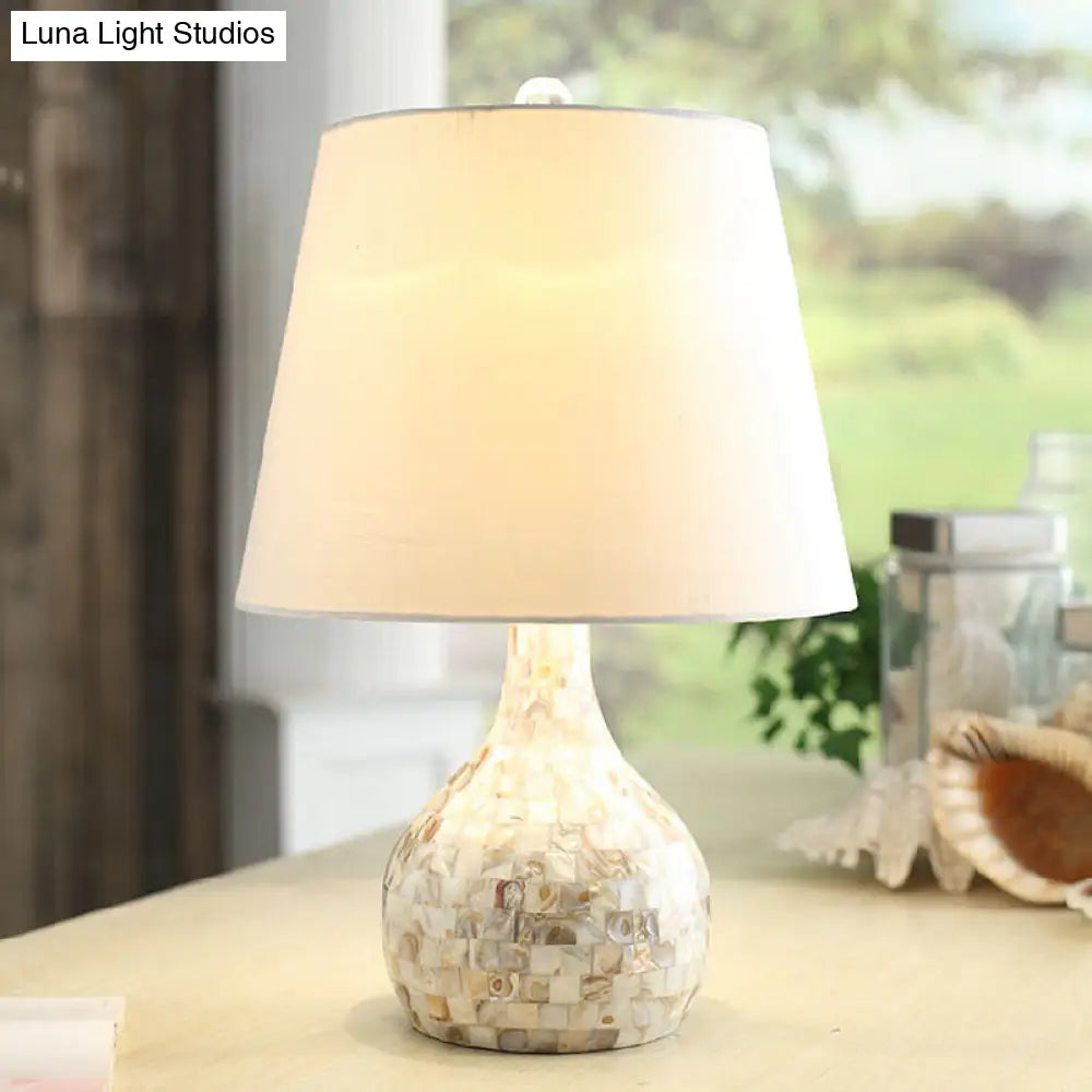 Shell Pear Shaped Countryside Night Light Dining Room Lamp With Tapered Fabric Shade