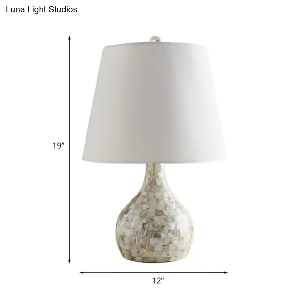 Shell Pear Shaped Countryside Night Light Dining Room Lamp With Tapered Fabric Shade